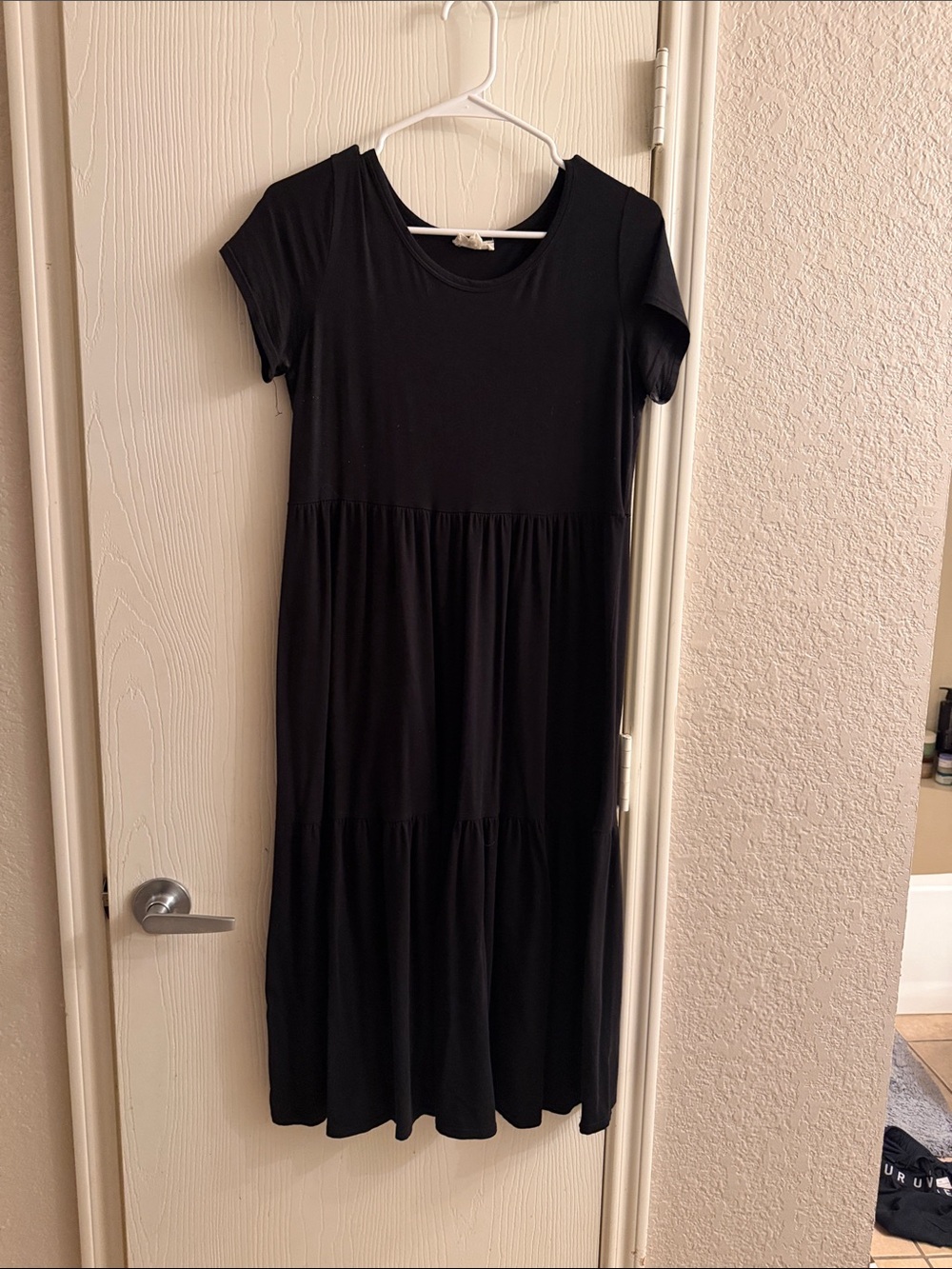 See You Monday Black Short Sleeve Tiered Maxi Dress